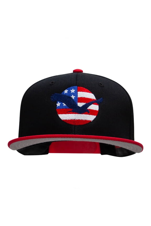 Flying Eagle Logo Embroidered Two Tone Cotton Twill Flat Cap - Red Black OSFM