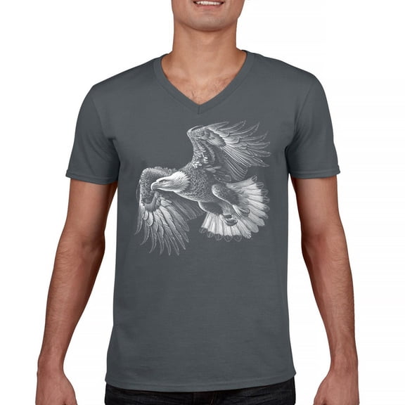 Flying Eagle Portrait V-Neck T-shirt Soaring Patriotic Symbol of Freedom American Bird Wings Wildlife Nature Tee