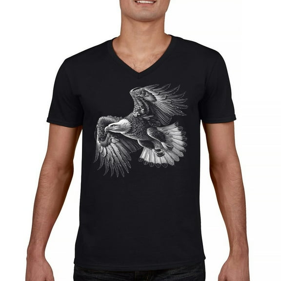 Flying Eagle Portrait V-Neck T-shirt Soaring Patriotic Symbol of Freedom American Bird Wings Wildlife Nature Tee
