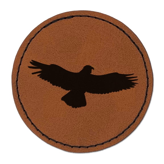 Flying Eagle Solid 2.5" Faux Leather Round Engraved Iron-On Patch - Brown