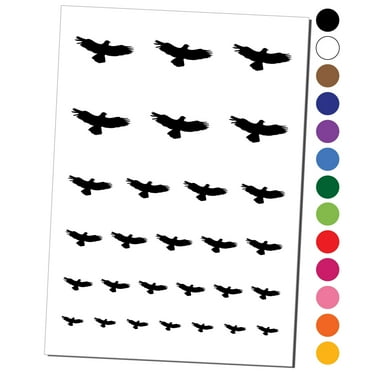 Flying Eagle Solid Water Resistant Temporary Tattoo Set Fake Body Art Collection - Black