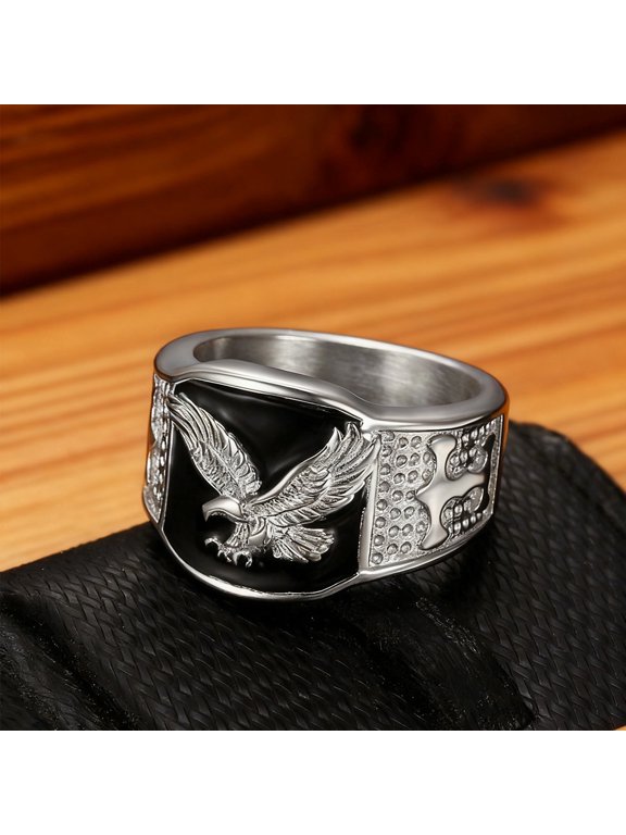 Flying Eagle Square Signet Ring For Men Women 14K White Gold Filled Noble Timeless Jewelry