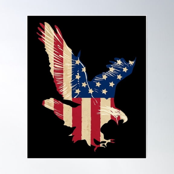 Flying Eagle USA Flag Silhouette Wall Art Unframed Paper Print