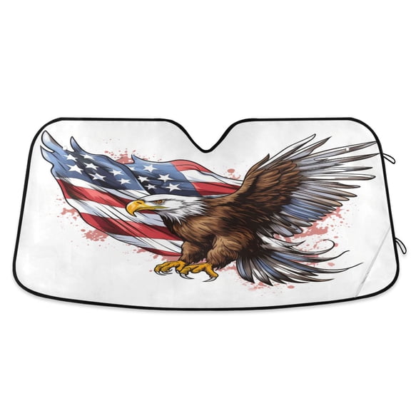 Flying Eagle and American Flag Car Windshield Sun Shade Foldable Car Front Window Visor Heat and UV Protection 57x31.5