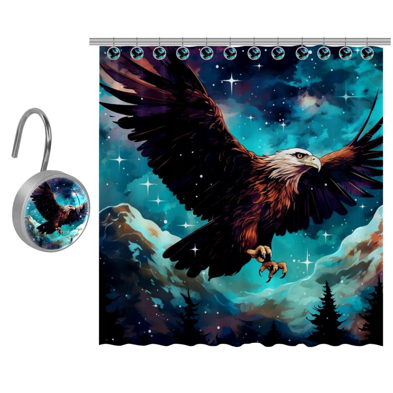 Eagle Rose Pattern Print Bathroom Shower Curtain