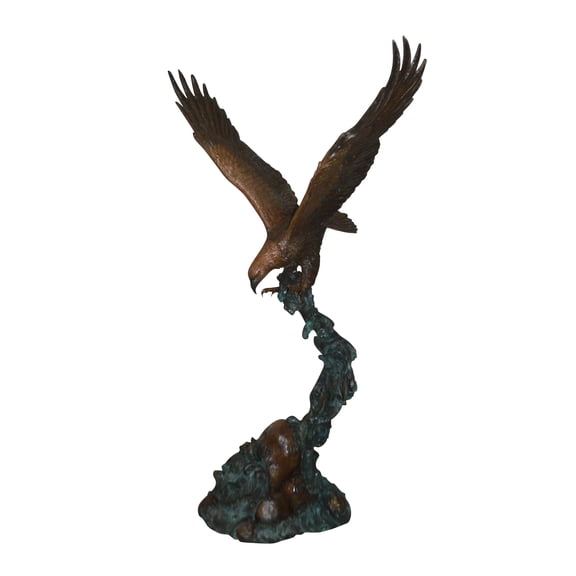 Nifao Flying Eagle on Wave Bronze Statue, Outdoor Garden Decor Sculpture, 25"L x 35"W x 57"H