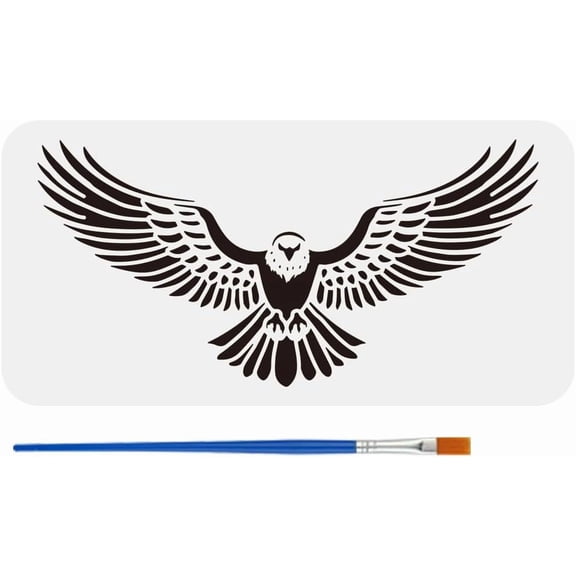 Flying Eagles Stencil with Brush 11.7x8.3Inch Eagle with Spreading Wings Painting Stencil Reusable Animal Themes Decoration Template for Painting on Wood Wall Floor Furniture White