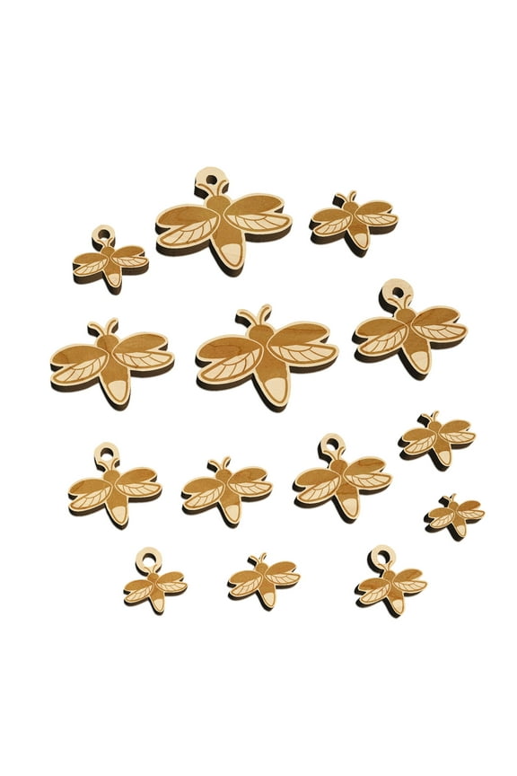 Flying Firefly Lightning Bug Wood Mini Charms Shapes DIY Craft Jewelry - No Hole - 14mm (26pcs)