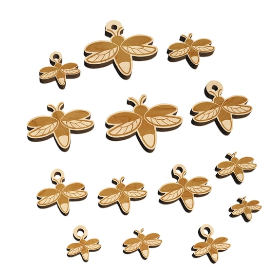 Flying Firefly Lightning Bug Wood Mini Charms Shapes DIY Craft Jewelry - With Hole - 14mm (26pcs)