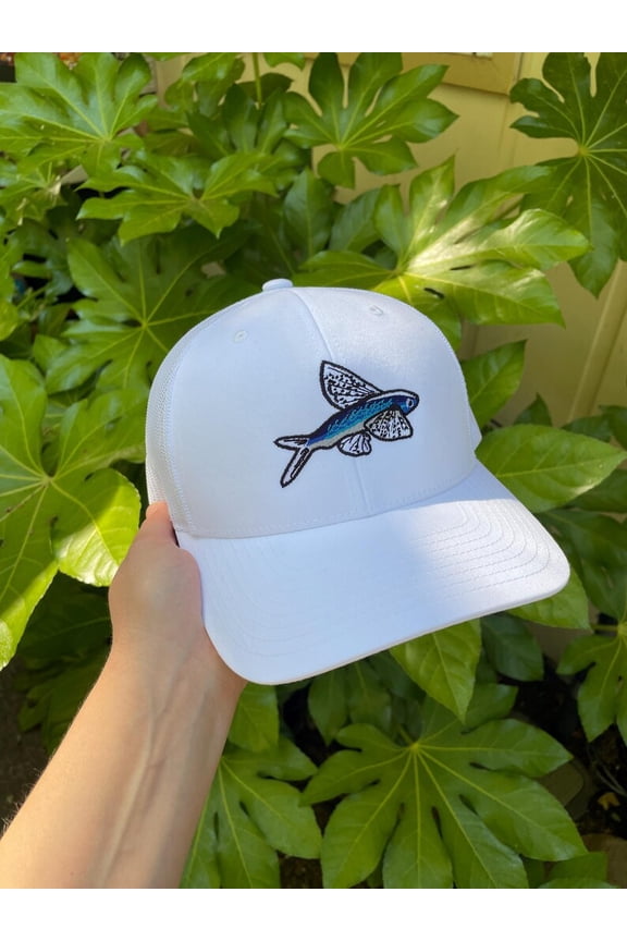 Flying Fish Embroidered Yupoong Retro Trucker Cap, Embroidered Fish Angler Hat