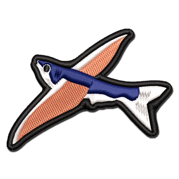 Flying Fish Soaring Applique Multi-Color Embroidered Iron-On Patch - 3.5 Inch Large