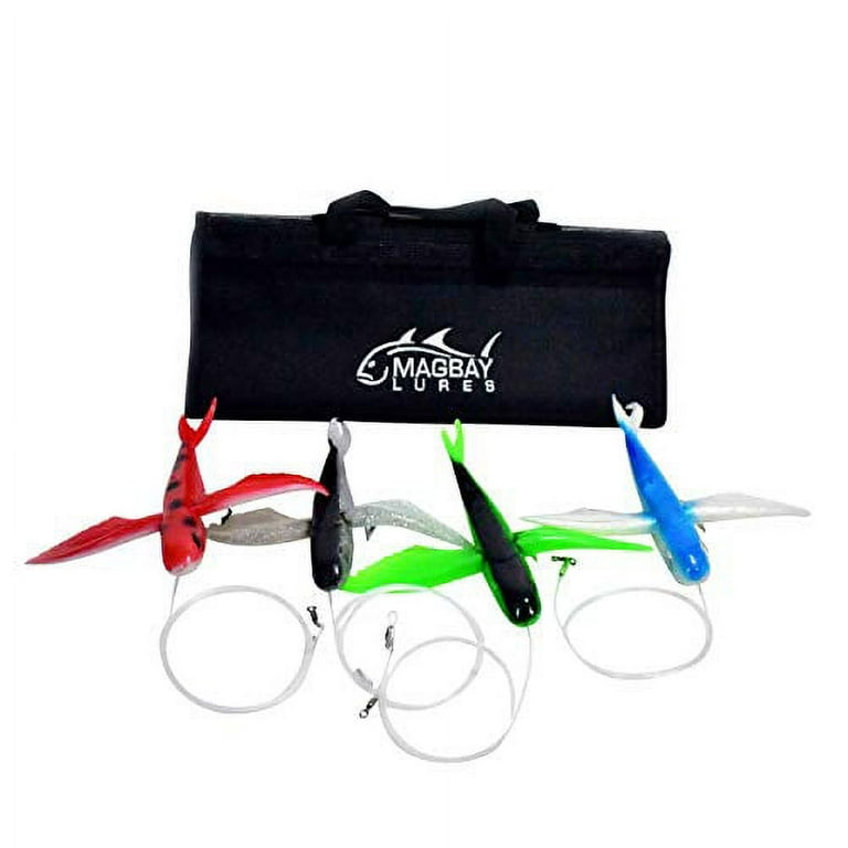 Flying Fish Tuna Lures Rigged w/150 lbs leader + Lure Bag 4 Pack
