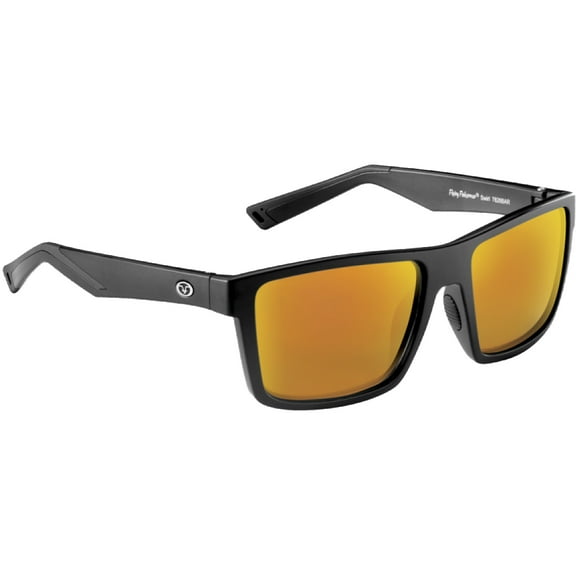 Flying Fisherman Swirl Polarized Sunglasses - Matte Black/Amber Red Mirror