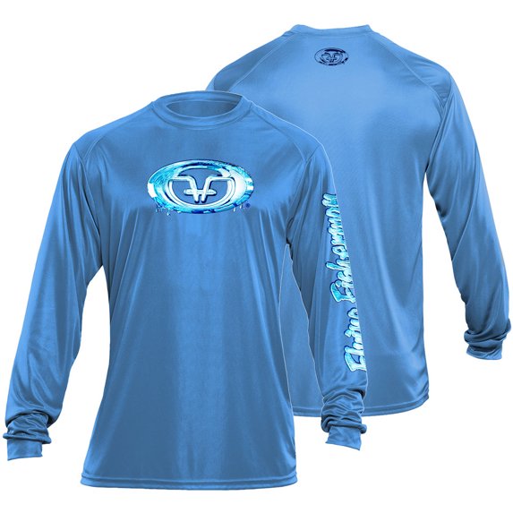 Flying Fisherman Long Sleeve Water Logo Performance Tee, Blue - XL