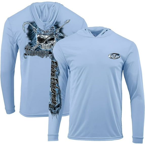 Flying Fisherman Pirate Skull Performance Pullover Hoodie - 2XL - Blue Mist