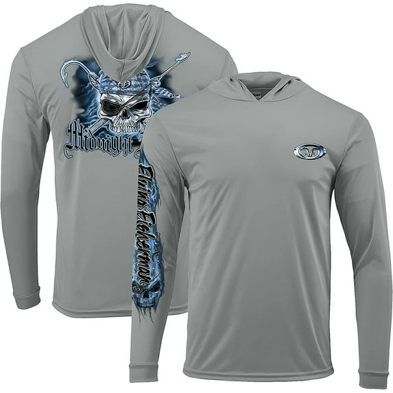 Flying Fisherman Pirate Skull Performance Pullover Hoodie - Large - Gray