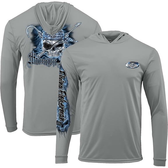 Flying Fisherman Pirate Skull Performance Pullover Hoodie - Small - Gray