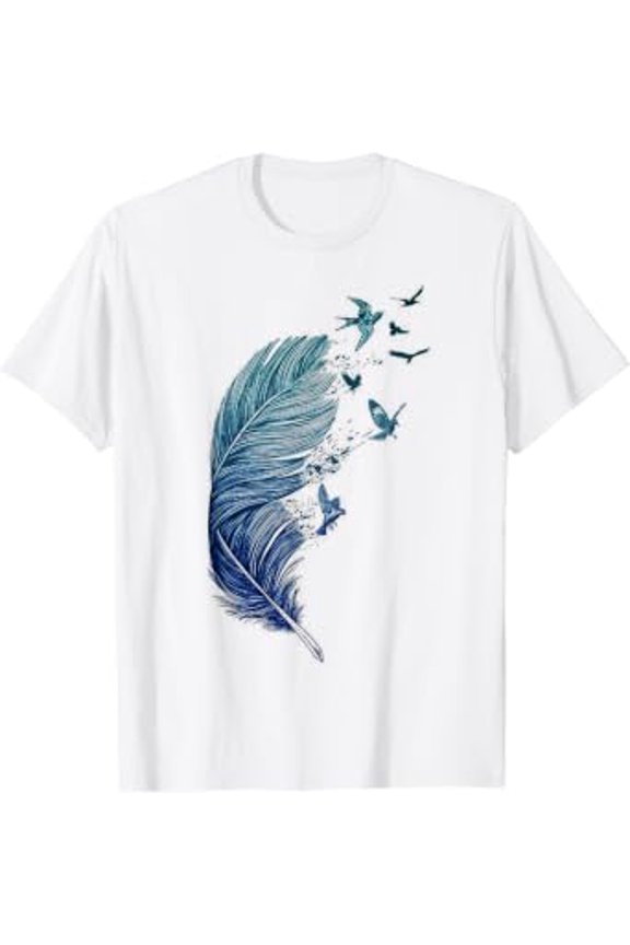 Flying Flock of Birds Feather Ink Art Bird Lovers T-Shirt