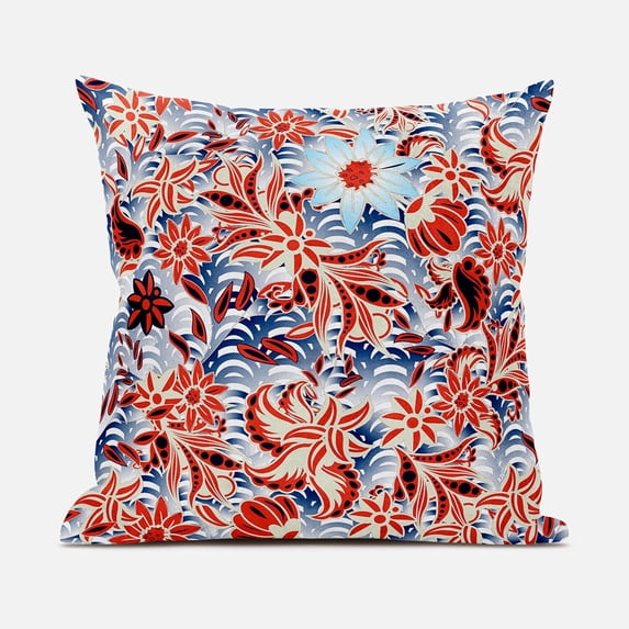Flying Floral Paisley Indoor/Outdoor Pillow with Removable Cover in Red Blue16x16
