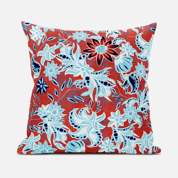 Flying Floral Paisley Indoor/Outdoor Pillow with Removable Cover in Red White Blue20x20