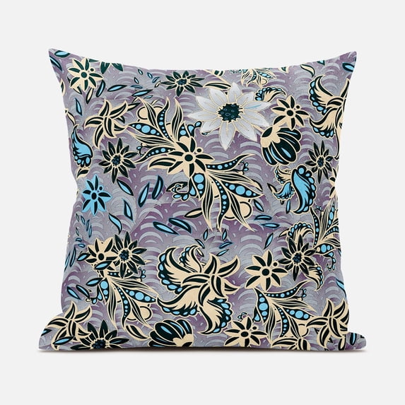 Flying Floral Paisley Throw Pillow with Removable Cover in Green Purple Blue 20x20
