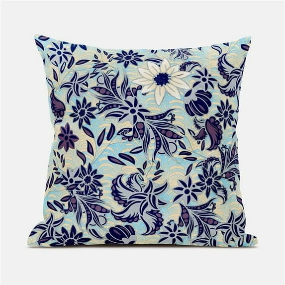 Flying Floral Paisley Throw Pillow with Removable Cover in Indigo Purple Gray 20x20