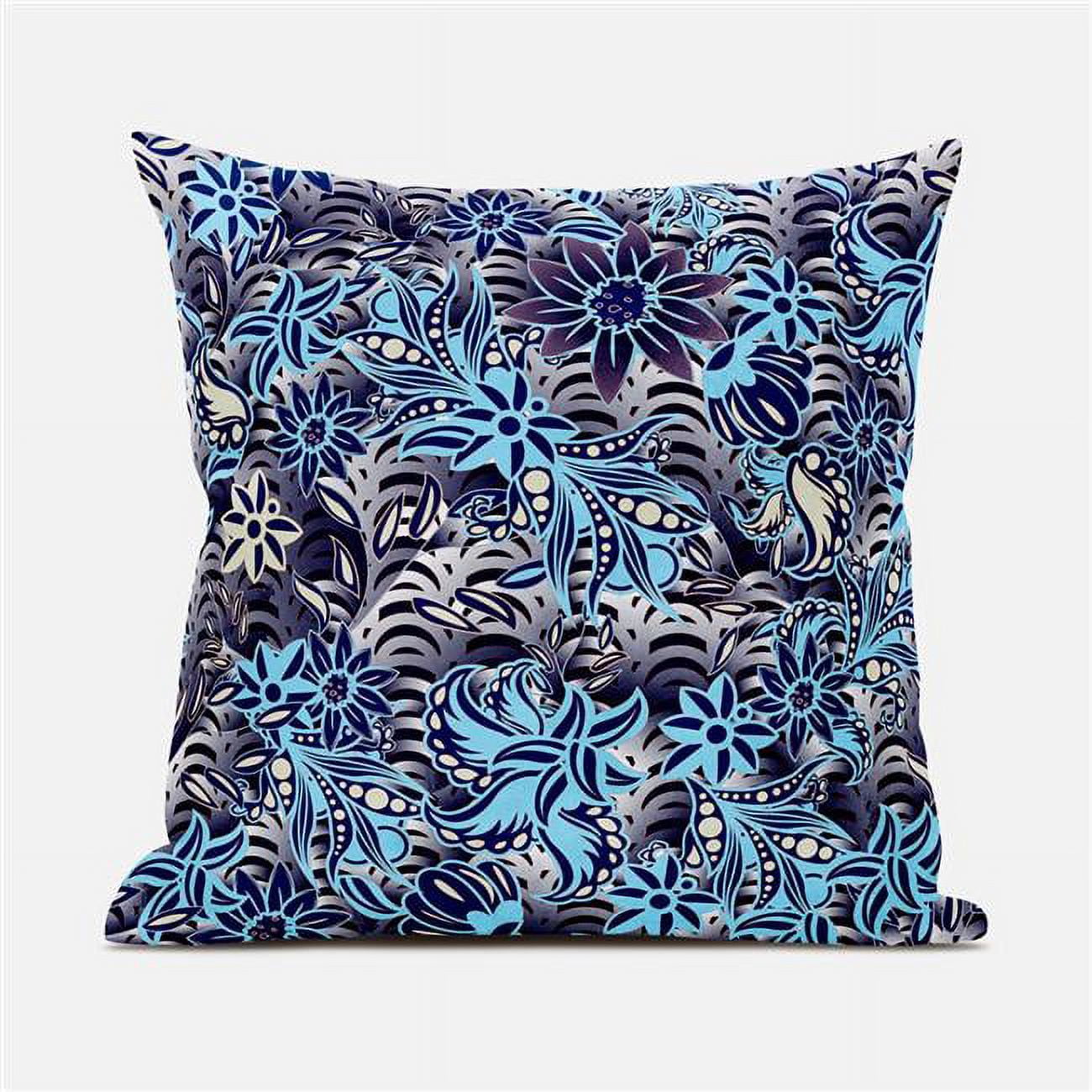 Purple Blue Beige Floral Faux Suede Throw Pillow 20x20