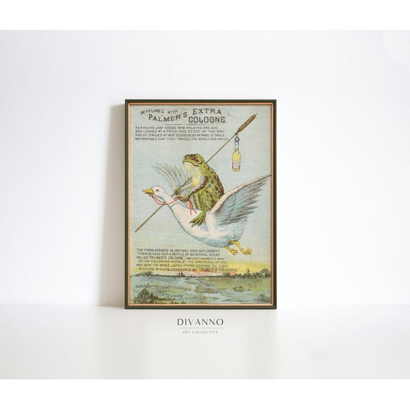 Flying Frog Vintage Illustration Poster, Unframed Size 8x12