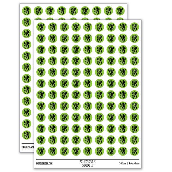 Flying Gargoyle Demon Wings Horns Monster Devil 200+ Round Stickers - Matte Finish - 0.50" Size - Light Green