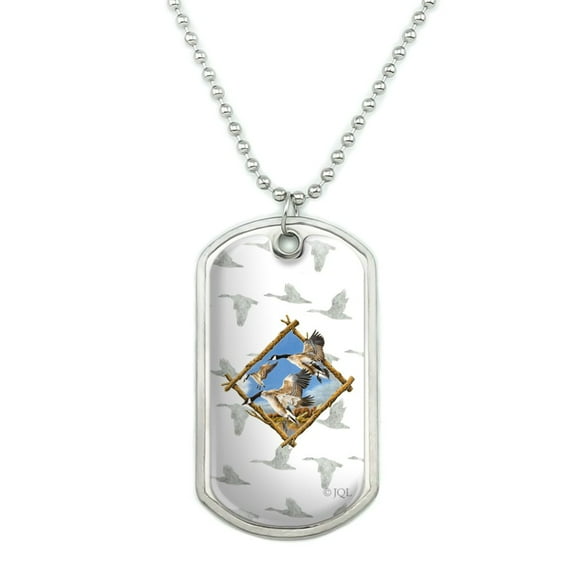 Flying Geese Diamond Military Dog Tag Pendant Necklace with Chain