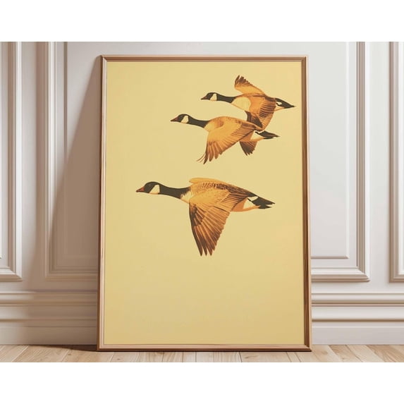 Flying Geese Vintage Nature Illustration Wall Art Print, Unframed Paper Poster 8x10in