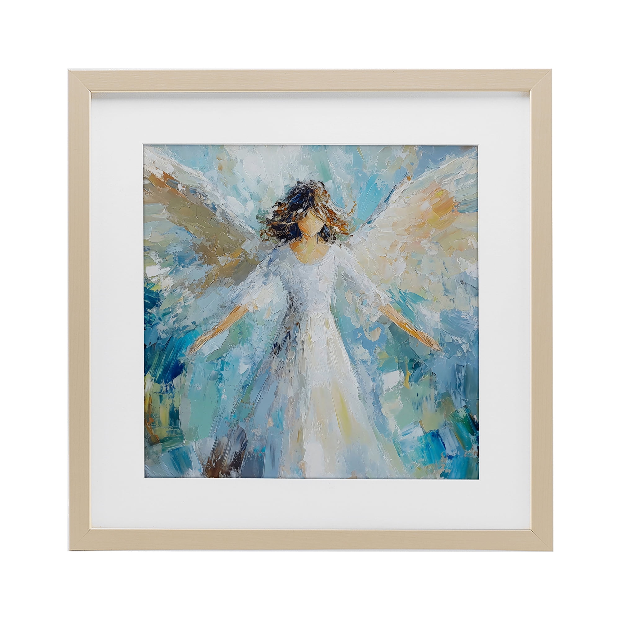 Flying Glory Angel Birch Framed Print Under Glass, design by Petal Prints Design