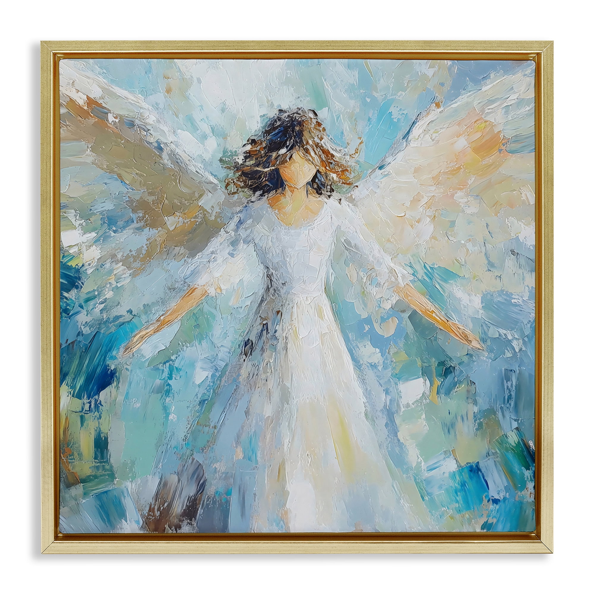 Flying Glory Angel Gold Framed Floater Canvas Wall Art, design by Petal Prints Design