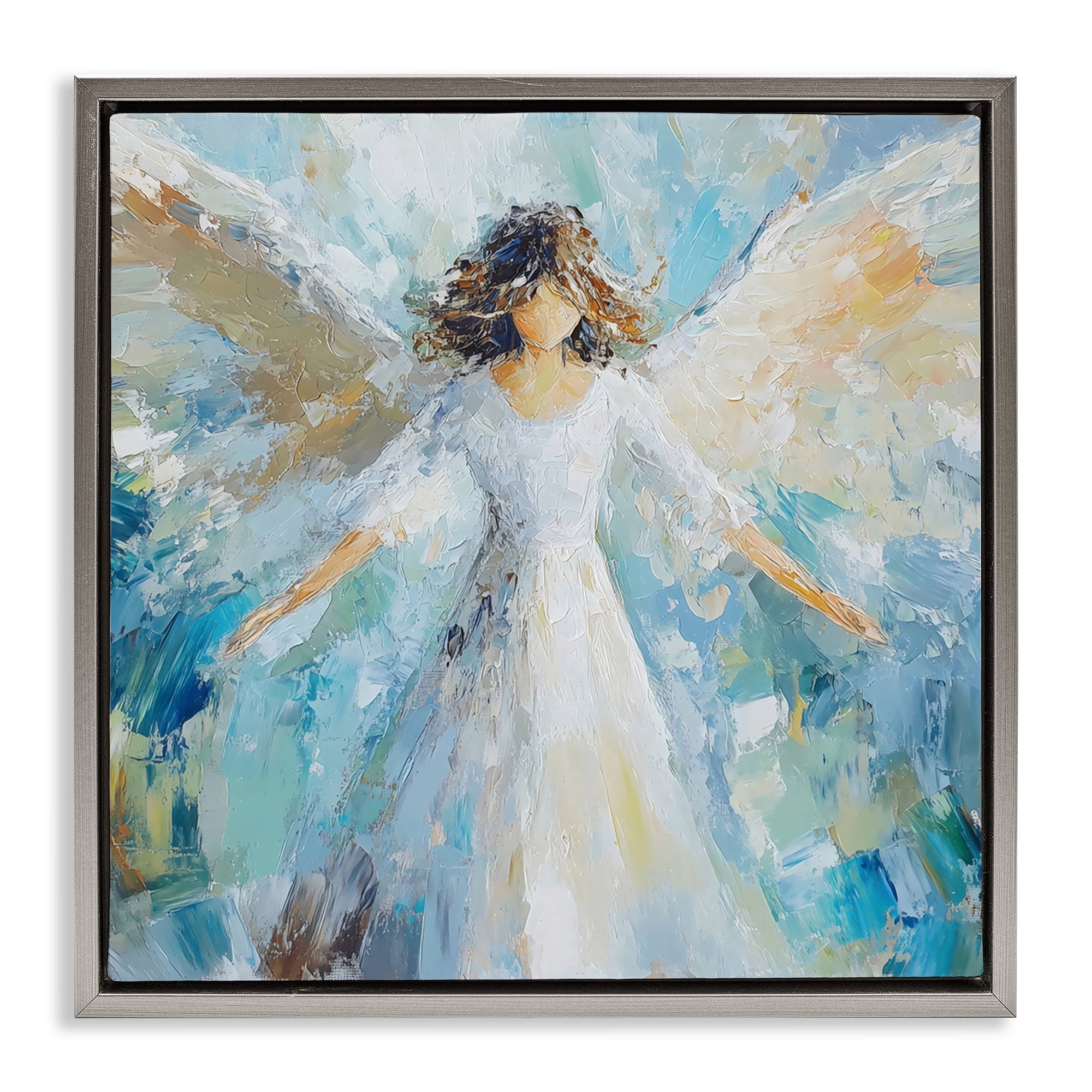 Flying Glory Angel Gray Framed Floater Canvas Wall Art, design by Petal Prints Design
