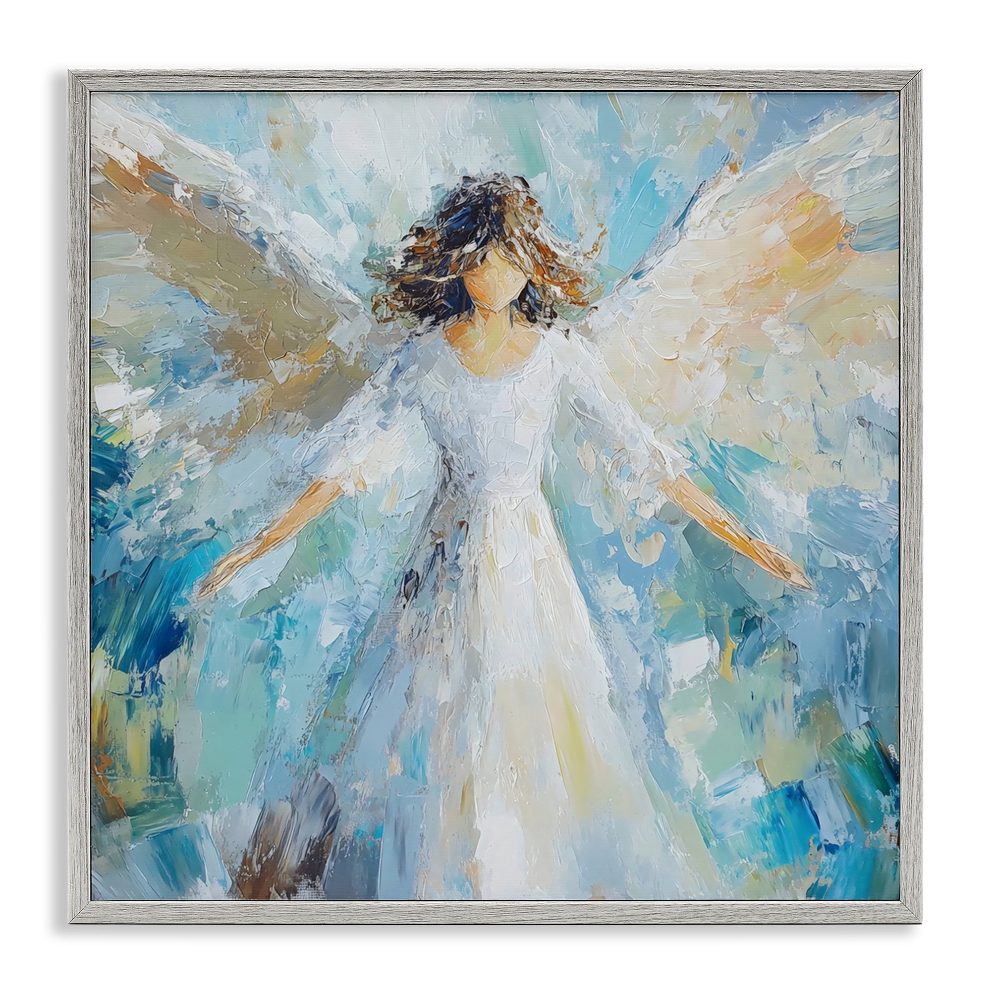 Flying Glory Angel Gray Framed Giclee Art, design by Petal Prints Design