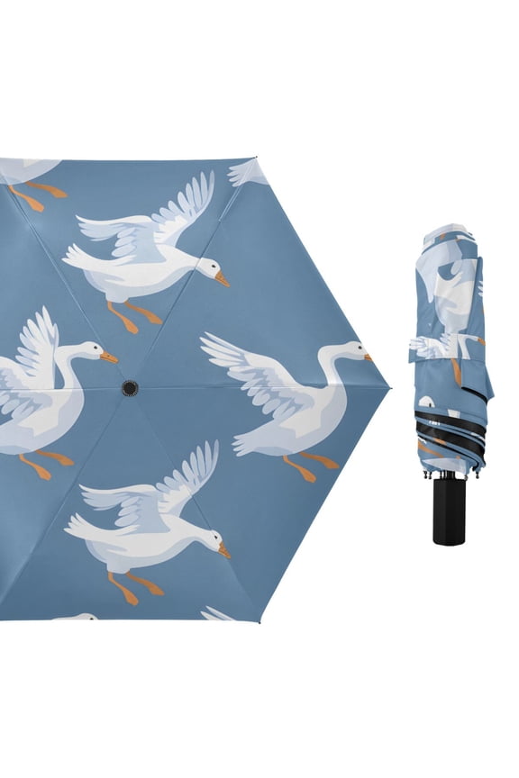 Flying Goose Cartoon All Weather Umbrella Triple Folding Parasol 6 Ribs UV Protection Portable