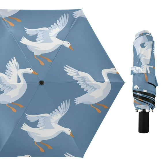 Flying Goose Cartoon All Weather Umbrella Triple Folding Parasol 6 Ribs UV Protection Portable