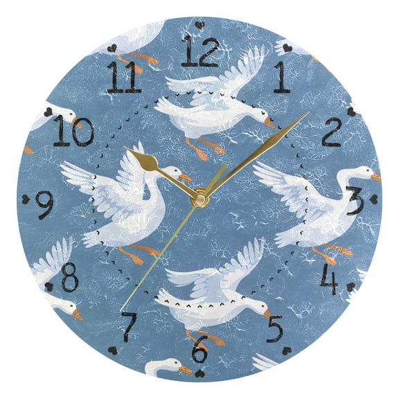 Flying Goose Cartoon Round Wall Clock Silent Analog Battery Operated Gold Pointer Home Decor 9.84" Diameter