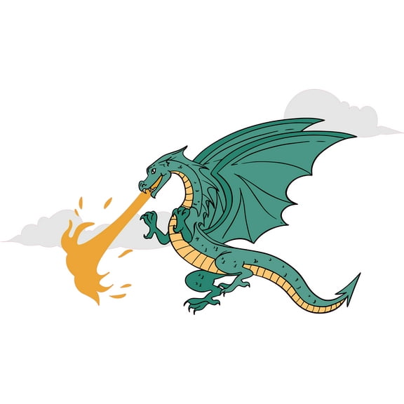 Flying Green Fire Breathing Dragon Wall Sticker Large Lizard Serpentine Mythological Monster Design Removable Vinyl Wall Decal - 11" x 20" Home Living Room Kids Bedroom Legendary Creature Wall Decor