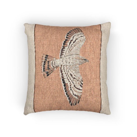 Flying Hawk in Rust Orange and Cream Decorative Woven Pillow, 17 x 18 in, Bed Accent