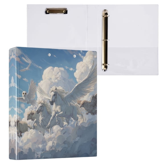 Flying Horses and Sheep 3 Ring Hardcover Binders 1.5in Round Rings for Letter-Size Folder Paper Organizer Pockets for Office Student Recipe