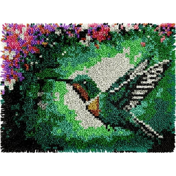 Flying Hummingbird Latch Hook Kits Rug DIY Cushion Tapestry Making Crochet Hook Mat Making Kits Color Preprinted Pattern Canvas DIY Carpet Needlework Crochet Kits 52x38cm (AG11-118)