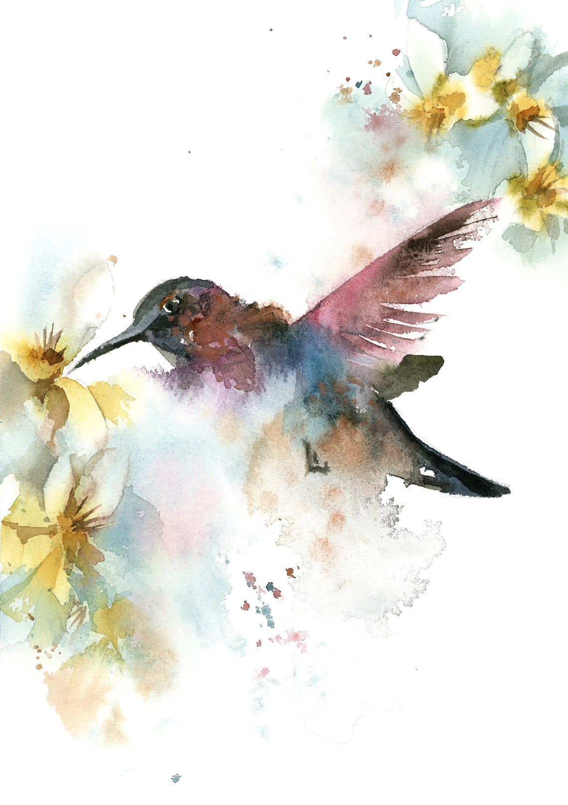Flying Hummingbird Wall Art Print, Tropical Nature Decor - Walmart.com