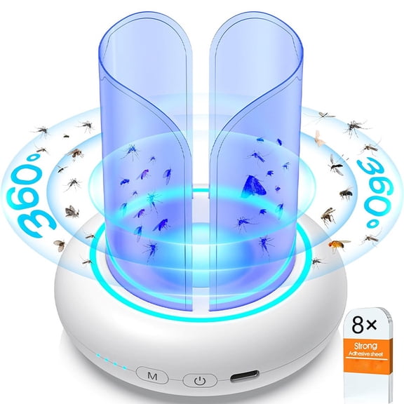 Flying Insect Fly Trap (1 Device + 8 Sticky Trap Boards) Featuring Light To Attract Flying Insects