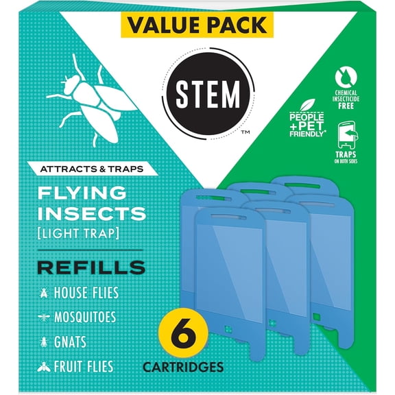 Flying Insect Light Trap Refill Cartridges Indoor Fruit Fly Trap Insecticide-Free Pest Control for Home Attracts and Traps Insects Official Refills - 6 Count