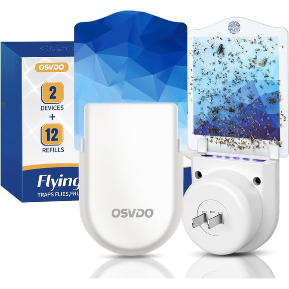 Flying Insect Trap Indoor, Effective Fruit Fly Traps, Plug-in Fly Trap Indoor, Gnat Traps for House, Moth Traps 400 Sq Ft Protection (2 Devices + 12 Refills)