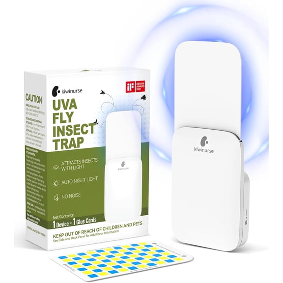 Flying Insect Trap Indoor - Plug-in Fly Catcher and Killers Includes Refills for House Flies, Fruit Flies, Gnats,Cover up to 800 ft, Without Night Mode, Off-White, 1 Traps + 1 Refills