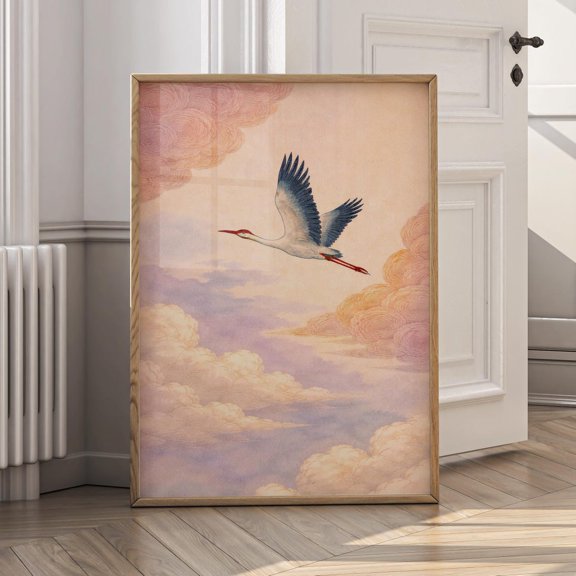 Flying Japanese Crane Cloud Poster Unframed Paper Print