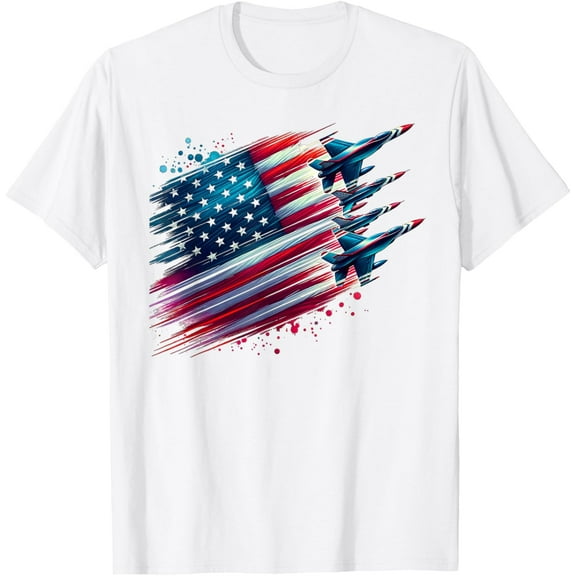 Flying Jets American Flag USA Patriotic 4th of July T-Shirt Tops Tee