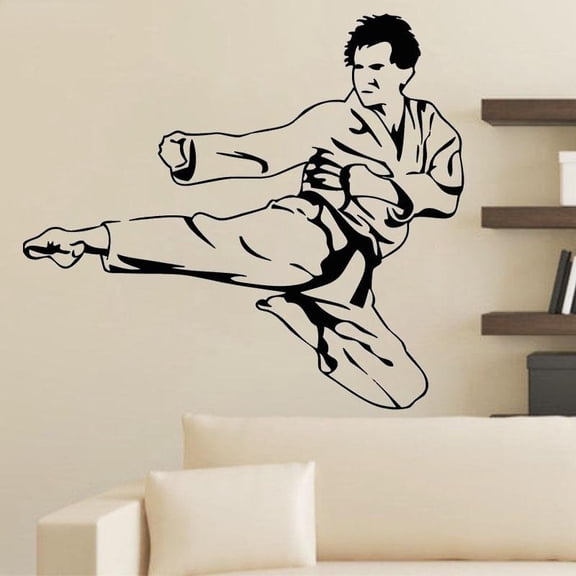 Flying Karate Kick Wall Sticker Sport Wall Decals Home Decor Removable Living Room Children Kids Room Decoration 47x43cm